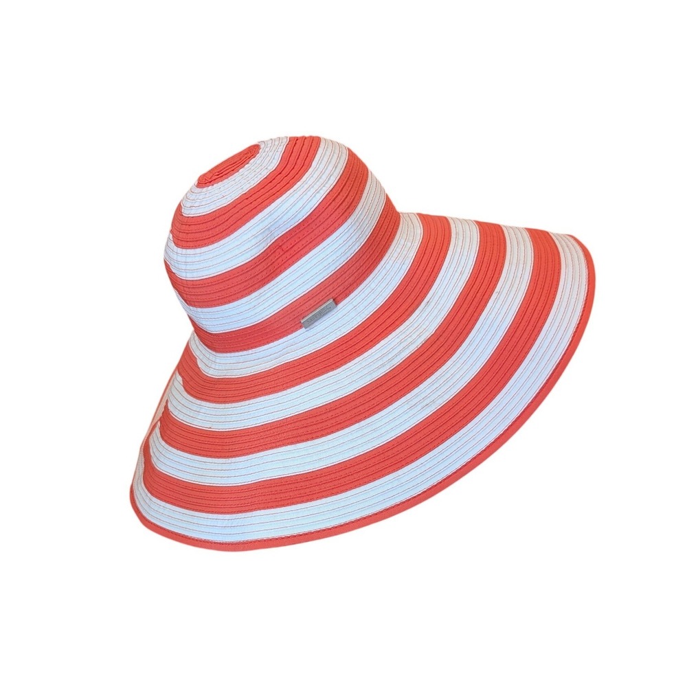 San Diego Hat Co Womens Orange White Striped Wide Brim Ribbon Sun Hat OS